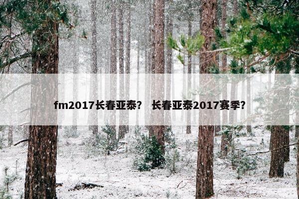 fm2017长春亚泰？ 长春亚泰2017赛季？